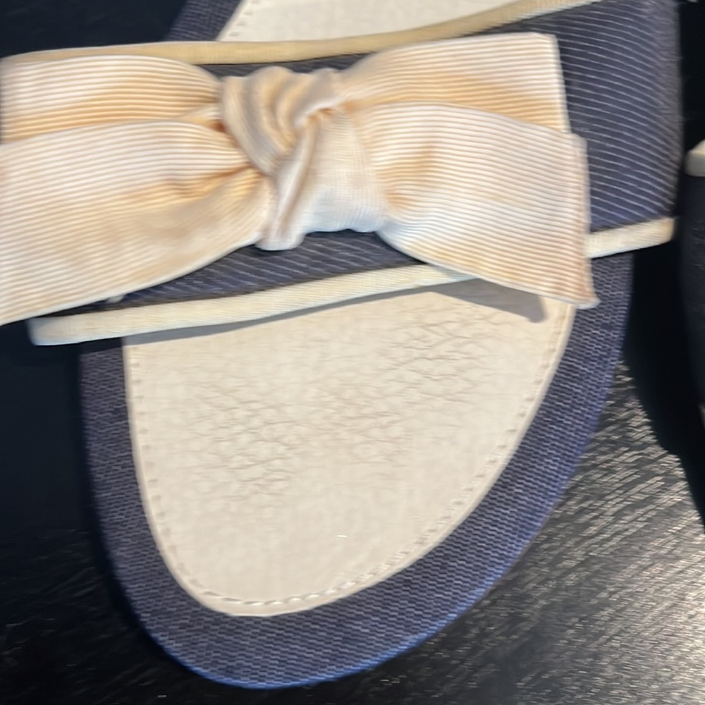 Denim with  cream bow slip on mules - Picture 8 of 9